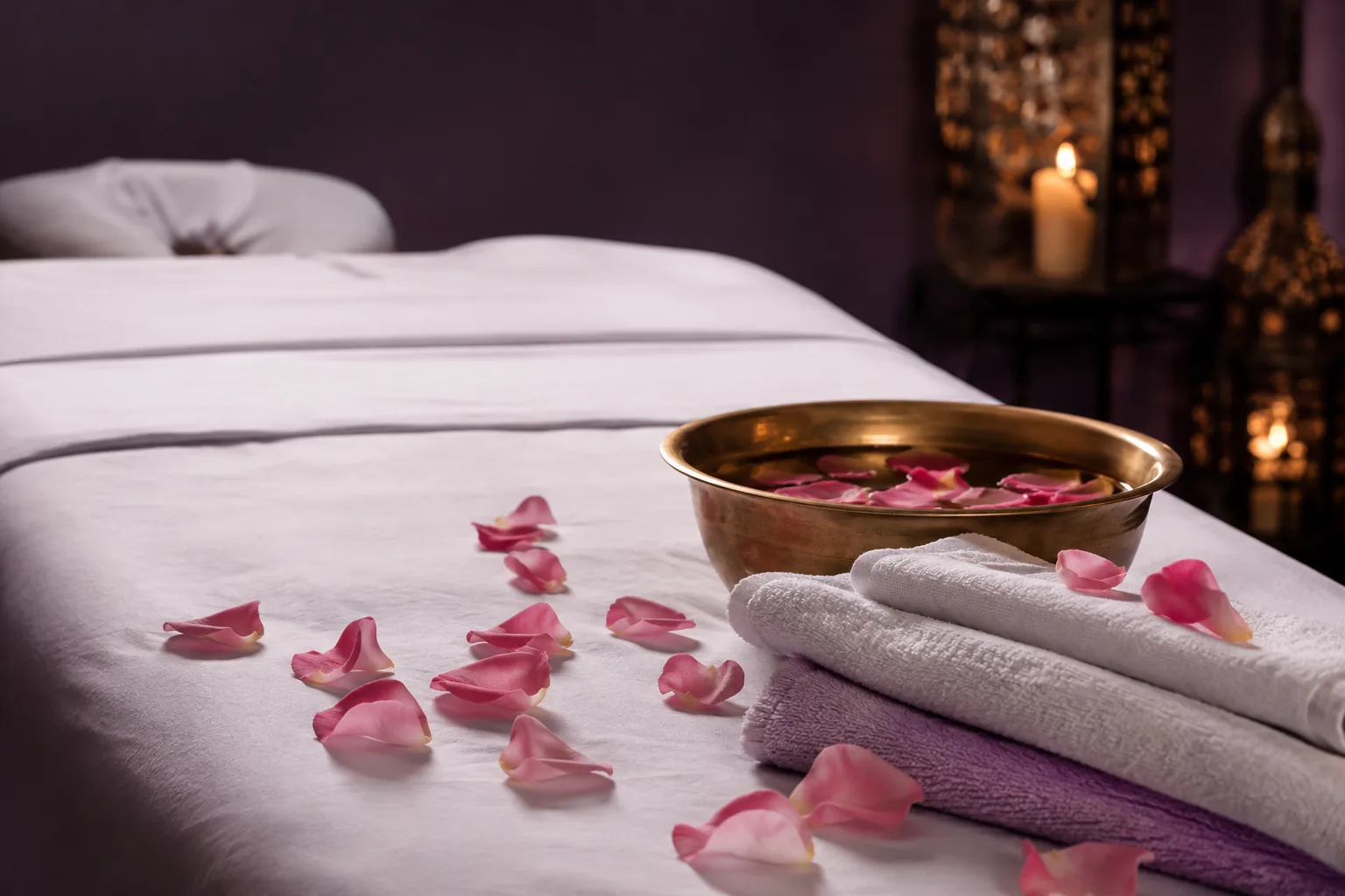 Seans öncesi hazırlanmış masaj masası — Lila Spa, Ambarlı misafirlerine hizmet veren salon